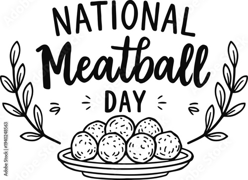 National Meatball Day plate vector illustration with leafy decoration design celebrating food holiday cuisine awareness event