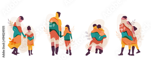 Collection of mothers and fathers with children.