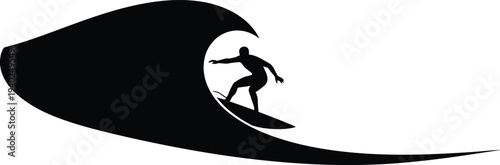 Surfer Riding Big Wave Silhouette