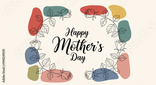 A Happy Mother’s Day greeting card design with floral elements in modern vector style, perfect for celebrations and gifts