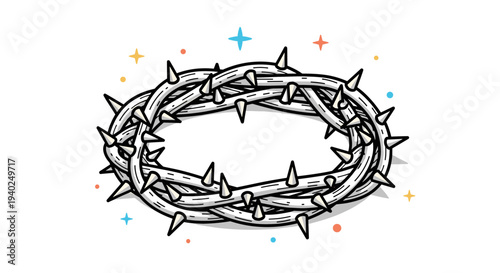 A crown of thorns illustrated in a minimalist outline style with colorful accents, suitable for religious and spiritual themes