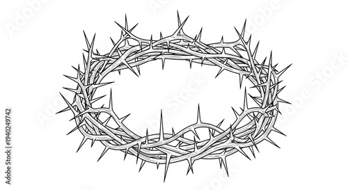 A crown of thorns depicted in a detailed black and white outline vector style, ideal for religious themes and illustrations