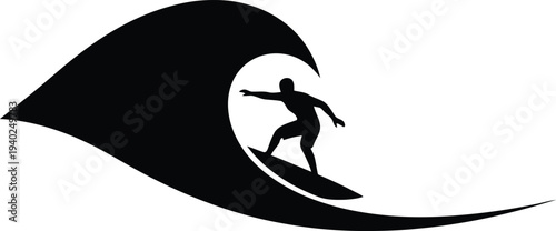 Surfer Riding Big Wave in Ocean