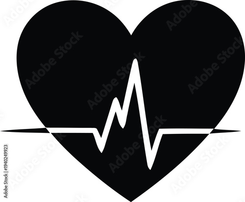 Heartbeat symbol with electrocardiogram line in a black heart shape