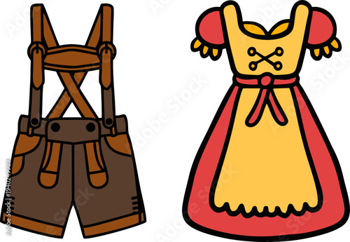 Traditional German Lederhosen and Dirndl Costume