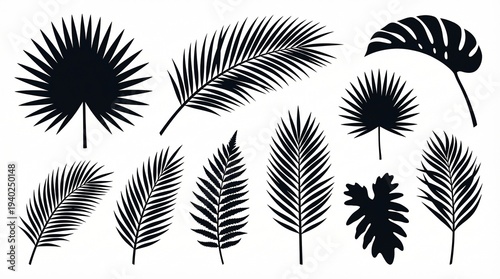 set of silhouettes of trees