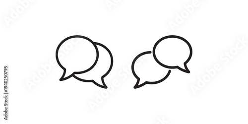 Collection of speech bubble icons in outline style for dialogue and conversation design elements showing social interaction and discussion between people