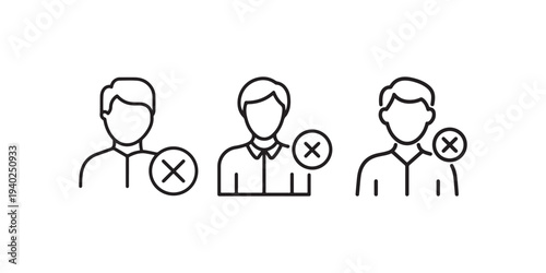 People profile with cross mark icon set. user sign and delete or remove symbol. group of people with decline button vector illustration