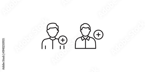 People profile with plus mark icon set. user sign and add or create symbol. group of people with approve button vector illustration