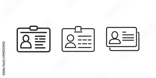 Personal identity card and employee badge vector icon set showing various styles of identification documents with photo avatar and data text lines design