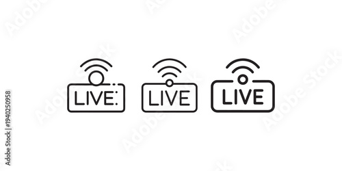 Set of live icons on white background, sign of broadcasting and streaming signal, transmission symbol