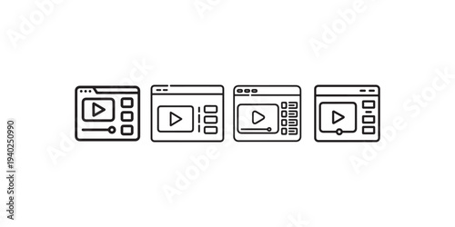 Web browser window with video player, play icon, media player interface, online content viewing