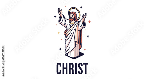 A depiction of Christ with arms raised in modern outline vector style, suitable for religious or spiritual designs