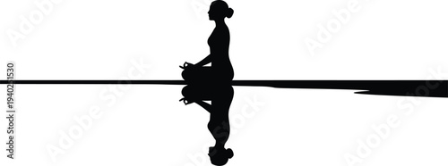 Silhouette Man Holding Bicycle on White Background