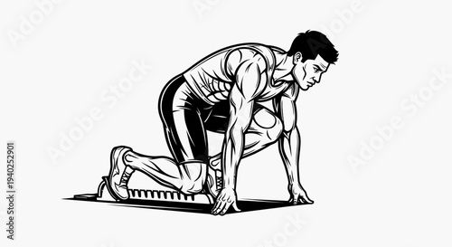 Sprinter Start Position Muscle Anatomy Illustration Athlete Ready to Run Sprint Vector Style