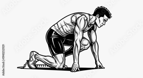 Sprinter Start Position Muscle Anatomy Illustration Athlete Ready to Run Sprint Vector Style