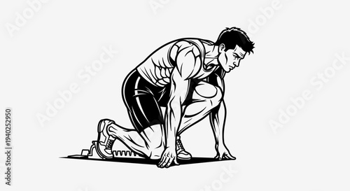 Sprinter Start Position Muscle Anatomy Illustration Athlete Ready to Run Sprint Vector Style