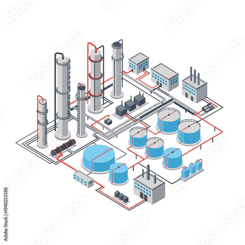 Industrial facility with tanks and processing units.