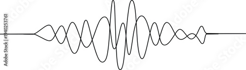 Abstract black audio waveform oscillation on light gray background representing sound signal visualization, music frequency vibration, digital audio technology and acoustic wave concept