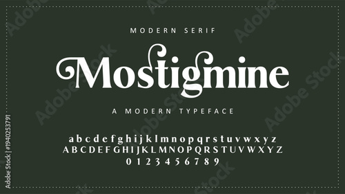 Elegant Font Uppercase Lowercase and Number. Classic Lettering Minimal Fashion Designs. Typography modern serif fonts regular decorative vintage concept. vector illustration