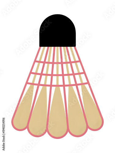 Minimalist badminton shuttlecock illustration with pink and beige feathers isolated on transparent background