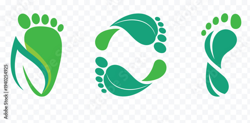 Eco-friendly Footprint Icons: Green Leaves Symbolizing Nature and Sustainability