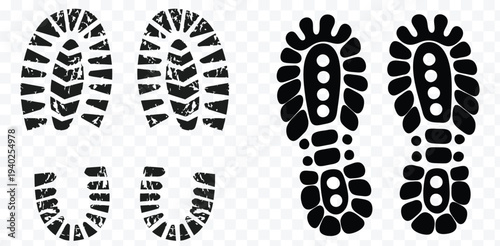 Collection of Black Boot and Shoe Tread Footprint Silhouettes