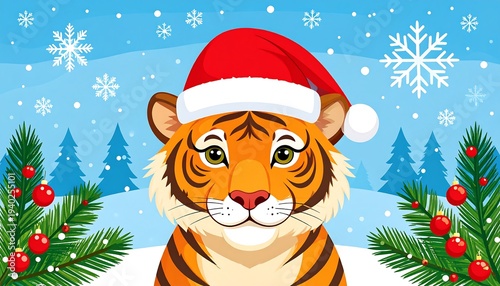 Festive Tiger in Winter Wonderland - A Christmas Celebration.