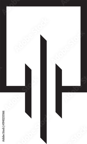 A vector logo featuring an abstract image classical columns framed within a rectangle, symbolizing stability, order, and architectural heritage.