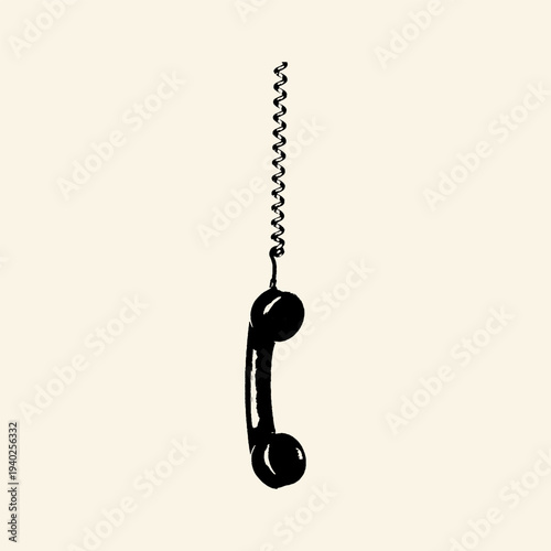 Vintage Telephone Handset Hanging by Coiled Cord Illustration