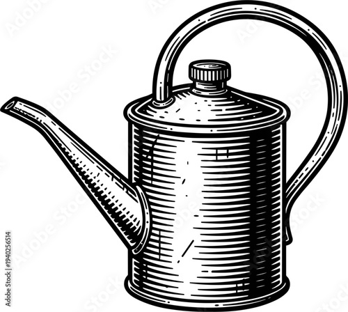 Vintage Metal Watering Can with Spout and Handle on White Background