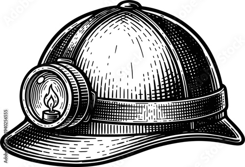 Vintage Mining Helmet With Headlamp On A White Background