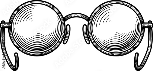 Vintage Round Spectacles with Metal Frame and Bridge on White Background