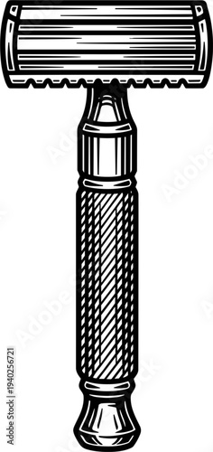 Vintage Safety Razor With Knurled Handle And Double Edge Blade And White Background