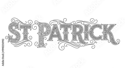 St patrick ornate typography on a white background with decorative swirls