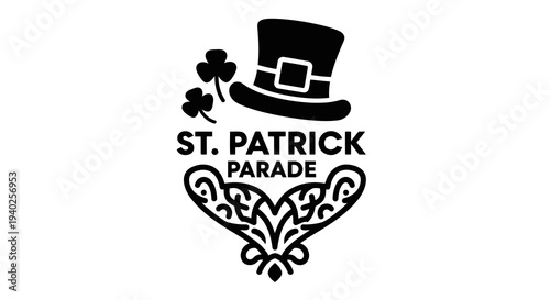 St patrick parade logo with shamrock and top hat decoration