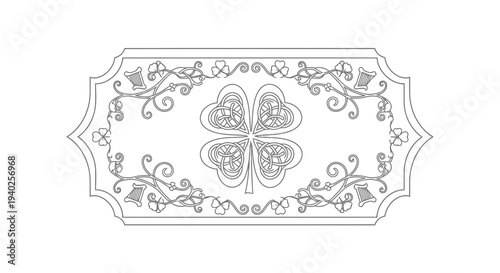 A beautiful black and white floral design on a rectangular shape with ornate details.