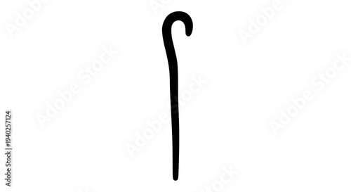 A simple black shepherd's crook against a white background, symbolizing guidance and protection.