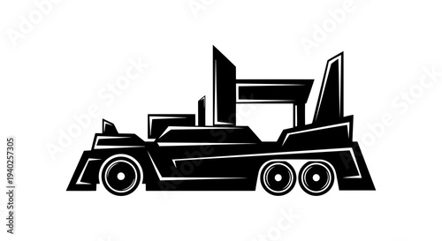 A simple black and white illustration of a heavy machinery vehicle.
