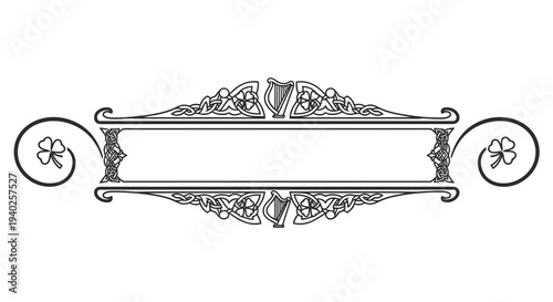 An ornate black and white frame with floral designs and empty space for text or images.
