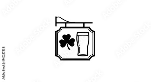 A simple line drawing of a beer tap handle with a shamrock and a glass of beer.