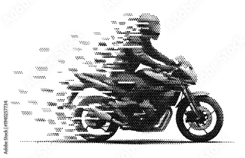 Motorcycle Rider Speeding in Halftone Retro Style Illustration