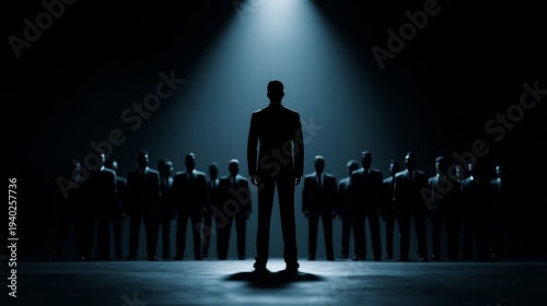 Wallpaper Mural Empowering Leadership: Business Leader Inspiring Team with Dramatic Lighting Torontodigital.ca