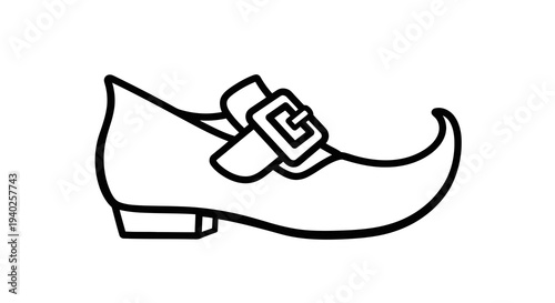 A simple line drawing of a classic monk strap dress shoe in black and white.