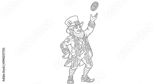 A cartoon man in historical attire enthusiastically tossing a coin.