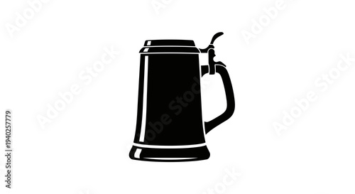 A black and white illustration of a beer pitcher with a handle and spout.