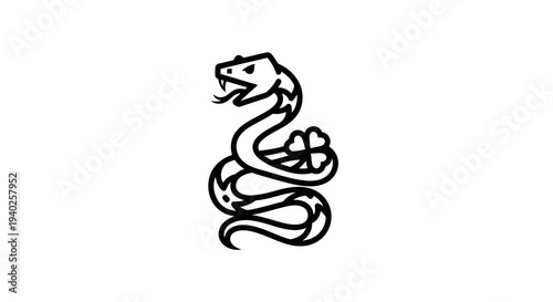 A simple black and white illustration of a coiled snake.