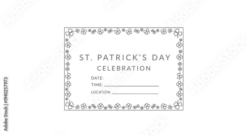 A st. patrick's day invitation card with decorative border and blank spaces.