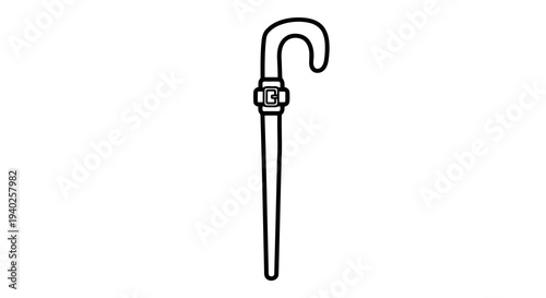 A simple line drawing of a hook with a long handle and a curved end.