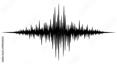 Dynamic Black Sound Wave Peaks Visualization on Isolated White Background